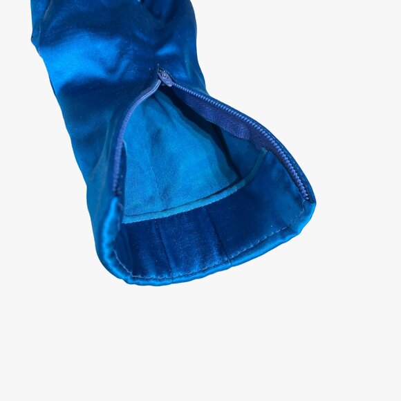 Galanos Vintage Blue and Black Long Puff Sleeve Turtleneck Party Dress Size XS - Picture 10 of 13